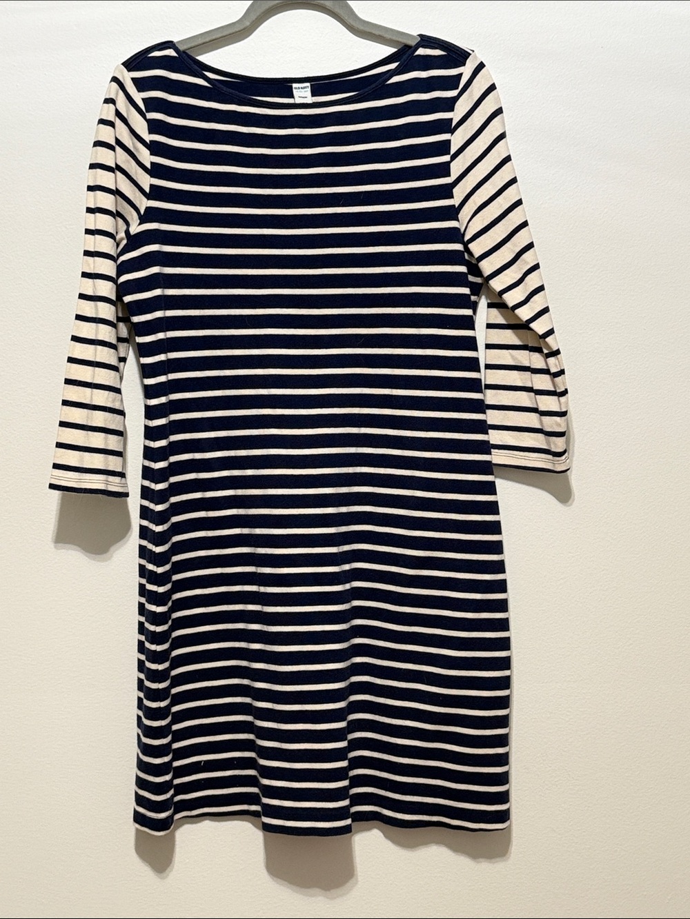Old Navy Navy and Cream Striped Boatneck Long-Sleeve Dress